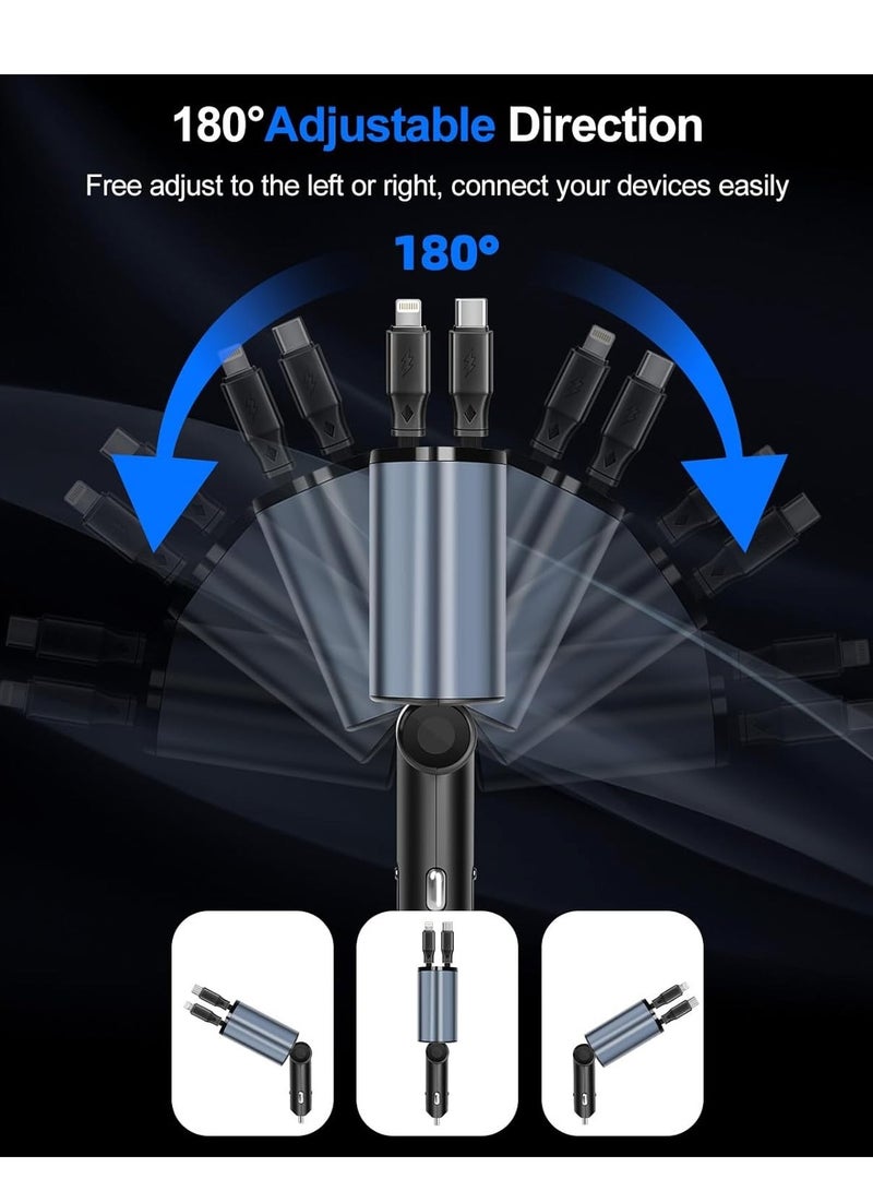 NEW Retractable Car Charger – 4-in-1 Fast Car Phone Charger (2 Retractable Cables + 2 USB Ports) Type-C Adapter for iPhone, Samsung, Google, iPad  More - Image 3